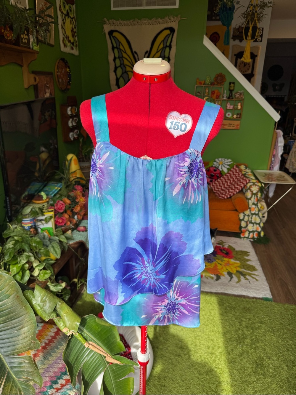 Liz Claiborne Blue and Turquoise Floral Tank Top
